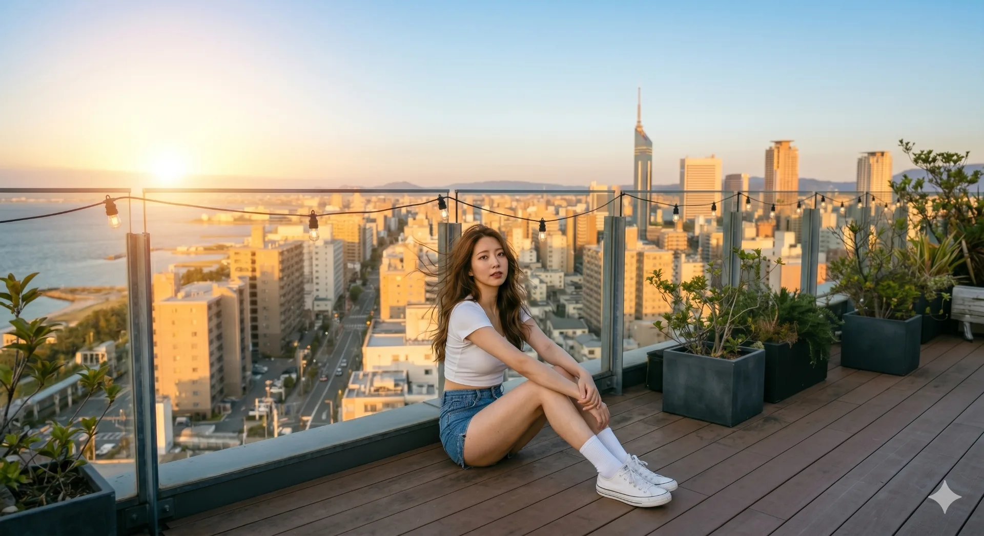 City building rooftop woman1