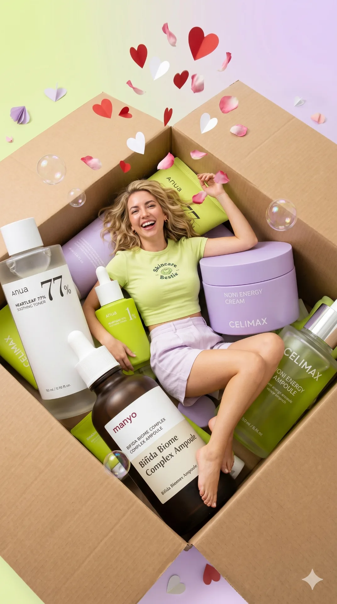 woman lying inside a cardboard gift box