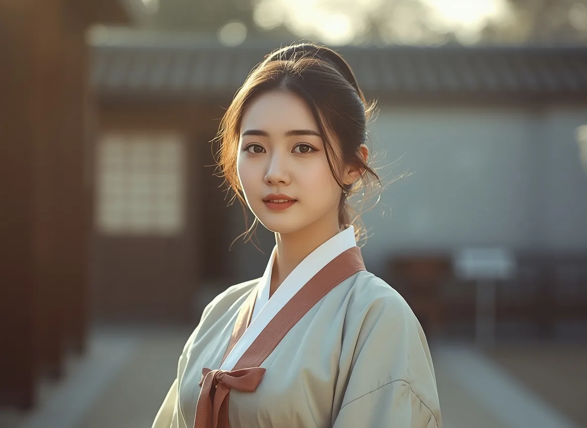 韓服を着た韓国人女性
